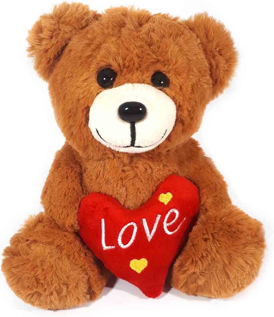 Love Teddybeer Pluche Knuffel 24cm | Knuffelbeer met Rood Love Hartje | I Love You / Ik hou van jou Cadeau | Valentine Valentijnsdag kado rozenbeer rozen beer kado